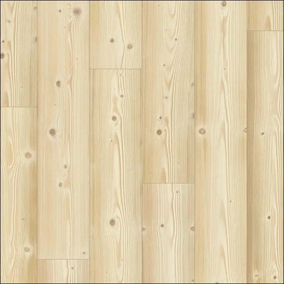 Light-colored wooden floor planks with natural grain and knots in quick step impressive laminate natural pine