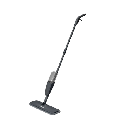 Black and gray spray mop with ergonomic handle and microfibre pad for easy floor land spray cleaning