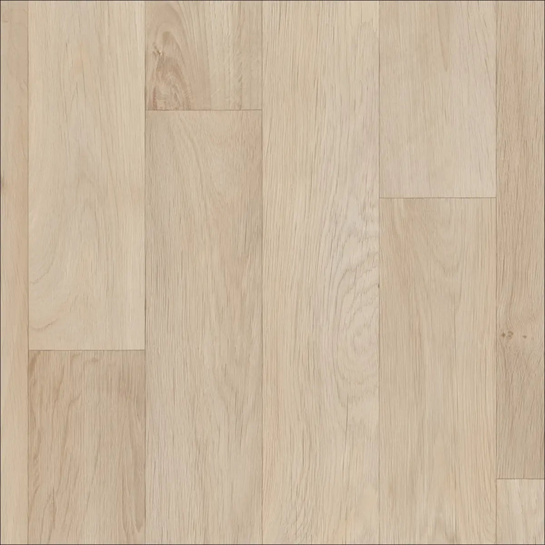 Light-colored caspien sheet vinyl flooring with realistic wood grain pattern and felt backed for easy installation