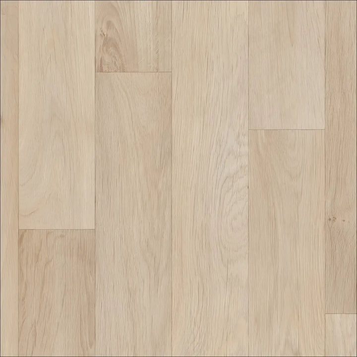Light-colored caspien sheet vinyl flooring with realistic wood grain pattern and felt backed for easy installation