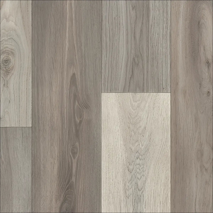 Gray and beige caspien sheet vinyl flooring with realistic wood grain and felt backed for easy installation
