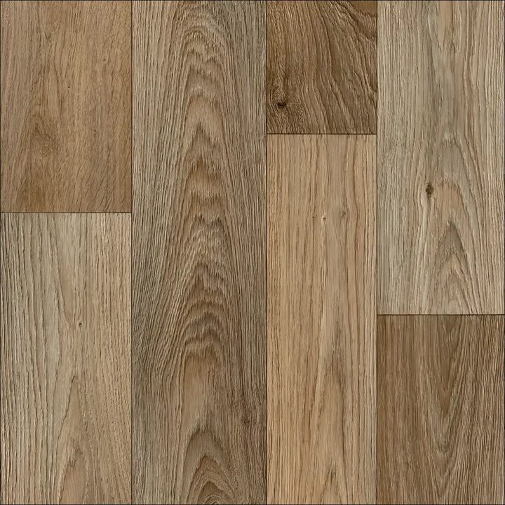 A collection of caspien sheet vinyl flooring planks with realistic wood grain and natural tones featuring felt backed design
