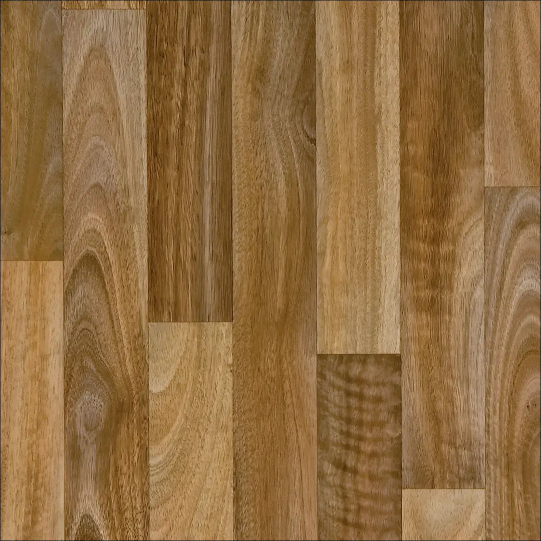 Warm-toned caspien sheet vinyl flooring with realistic wood grain patterns and rich earthy brown felt backed design