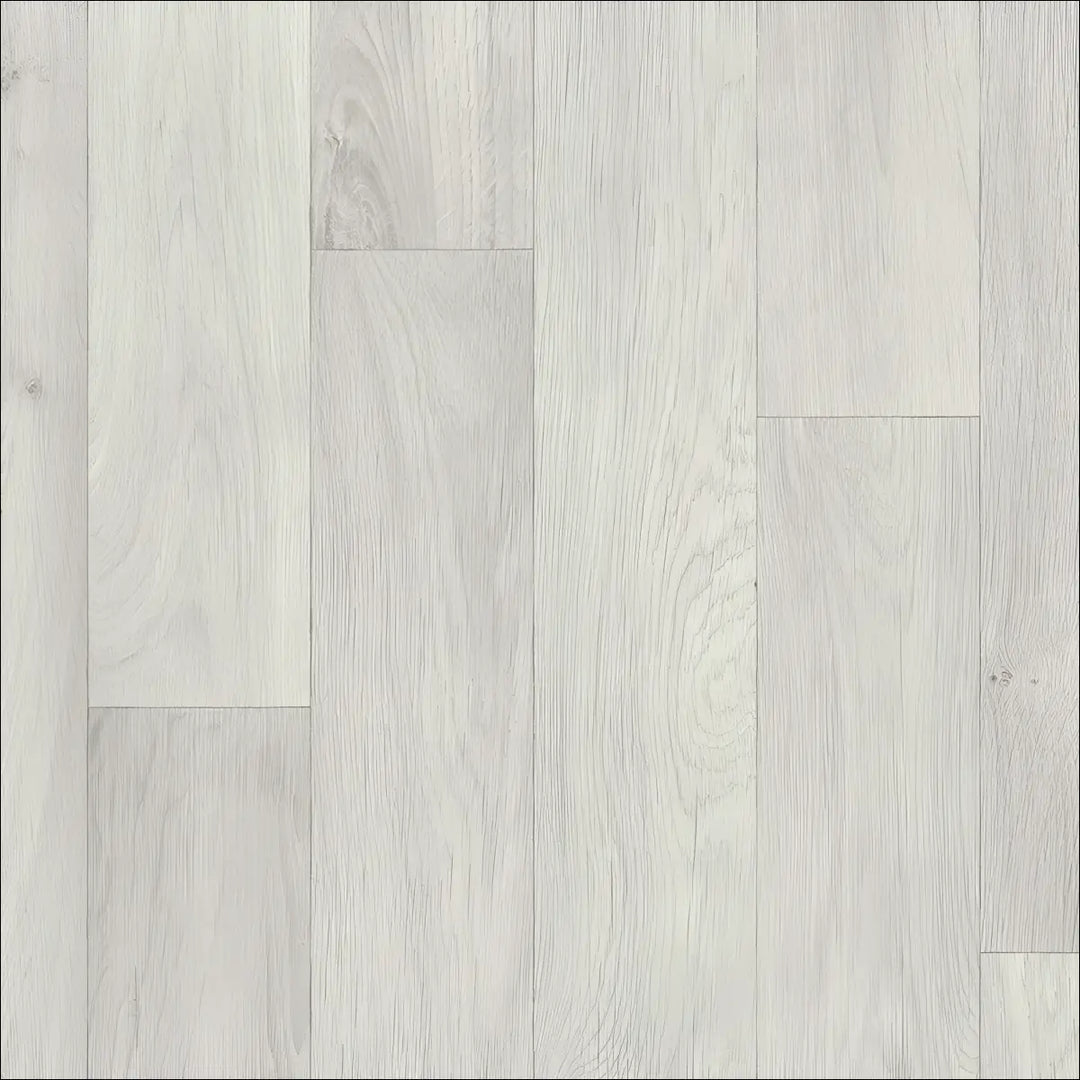 Light gray caspien sheet vinyl flooring with realistic wood grain pattern and felt backed for extra comfort and durability