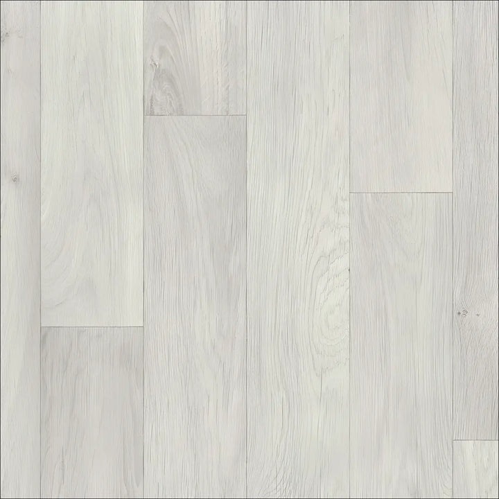 Light gray caspien sheet vinyl flooring with realistic wood grain pattern and felt backed for extra comfort and durability