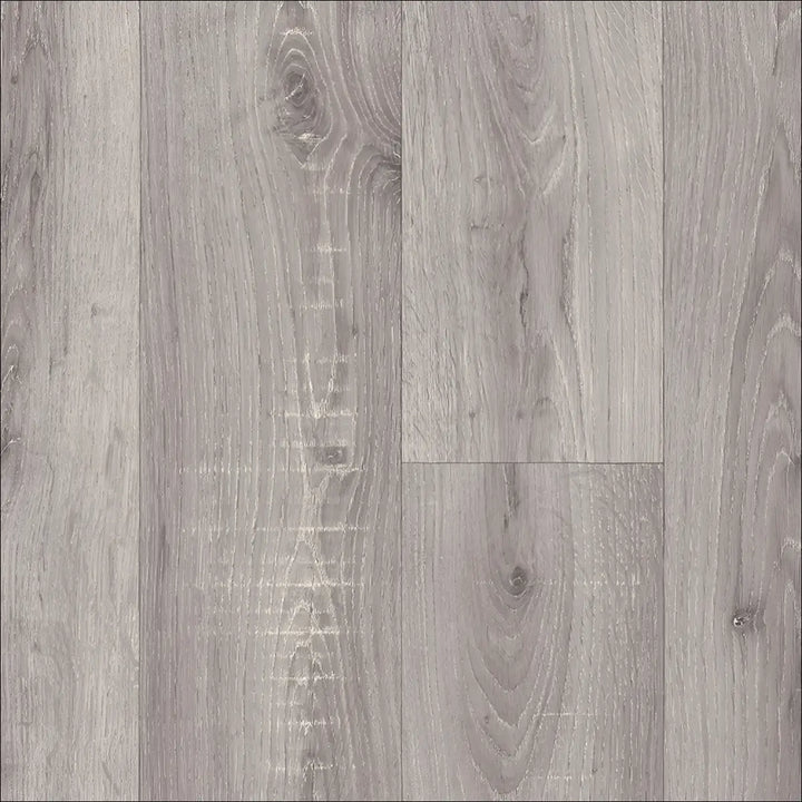 Gray caspien sheet vinyl flooring with a realistic wood grain pattern and felt backed for easy installation