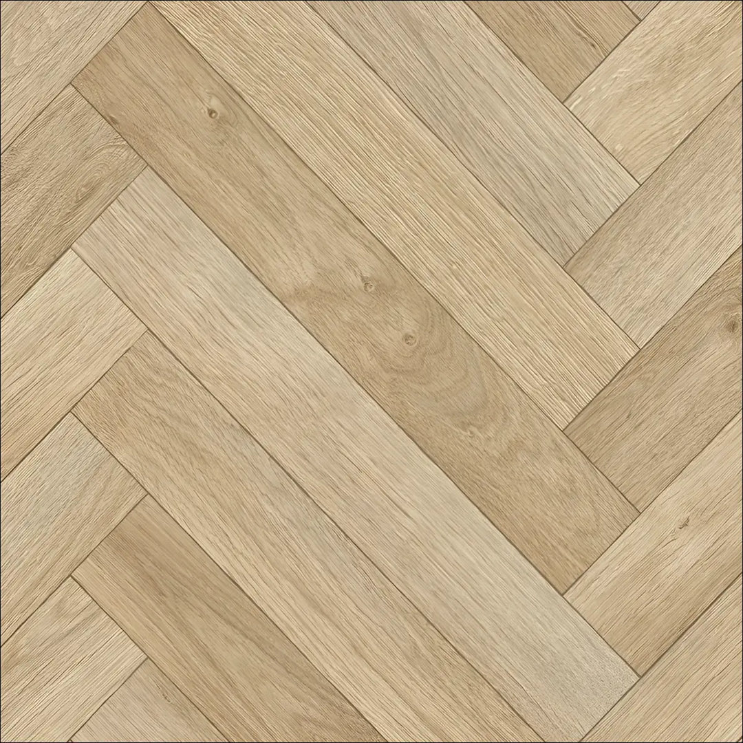Light oak caspien sheet vinyl flooring with realistic wood herringbone pattern and felt backed for easy installation