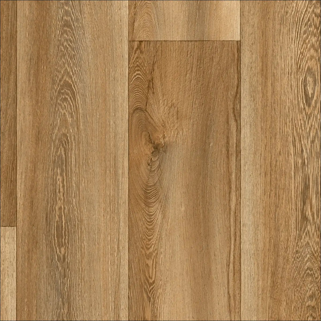 Light brown caspien sheet vinyl flooring with realistic wood grain and knots felt backed for easy installation