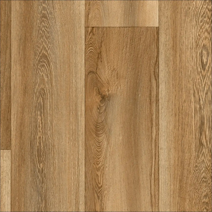 Light brown caspien sheet vinyl flooring with realistic wood grain and knots felt backed for easy installation