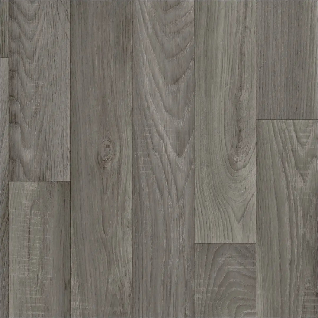 Gray caspien sheet vinyl flooring with realistic wood grain texture and felt backed for easy installation