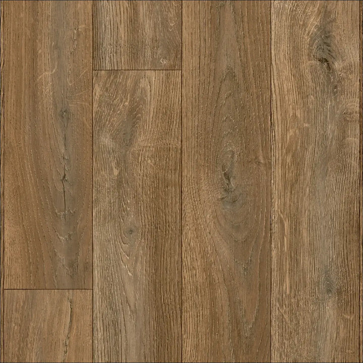 Brown caspien sheet vinyl flooring with realistic wood grain and felt backed for easy installation and durability