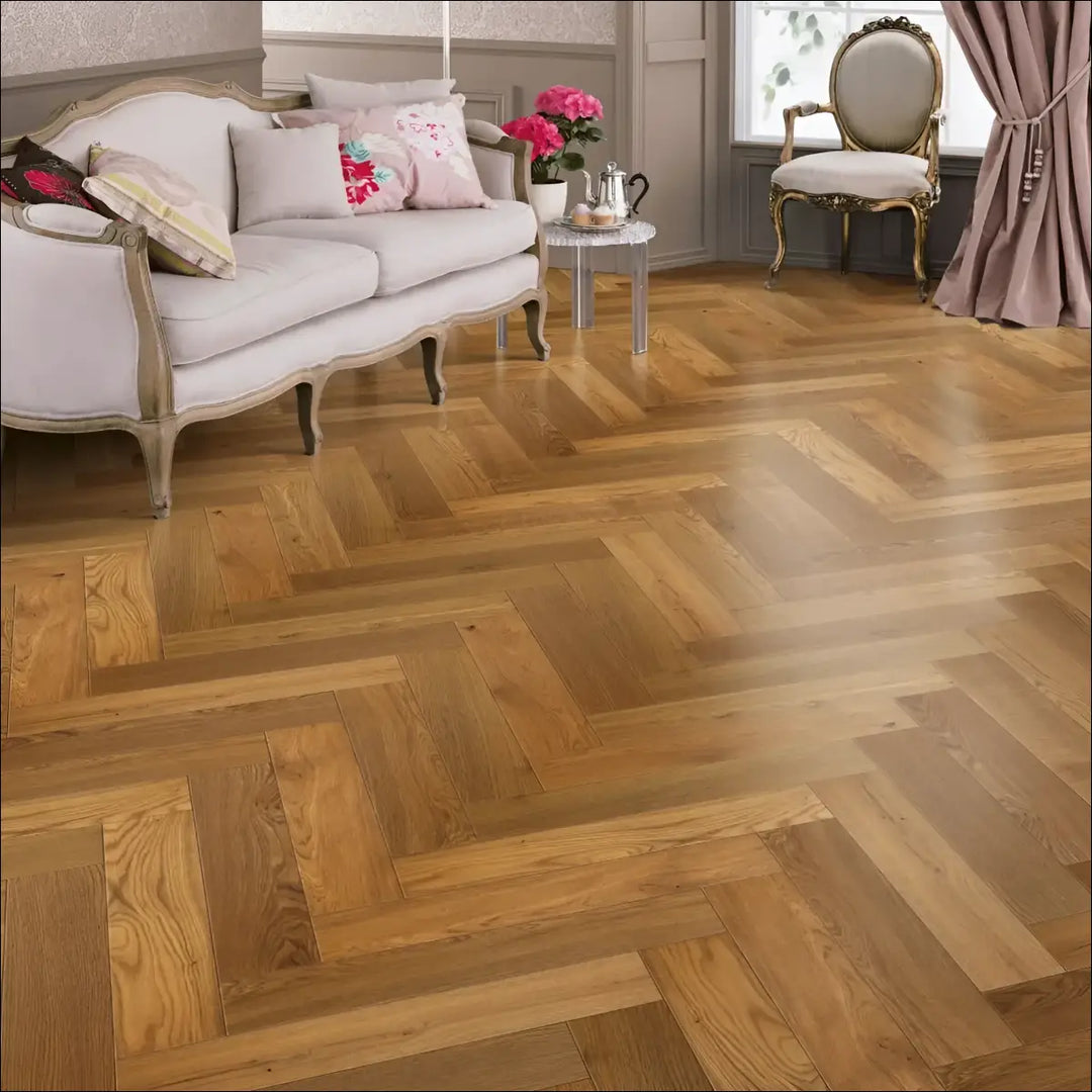 Elka Herringbone Honey Smoked Oak Engineered Wood Flooring ELKA14HBHSOAK Interior Lounge