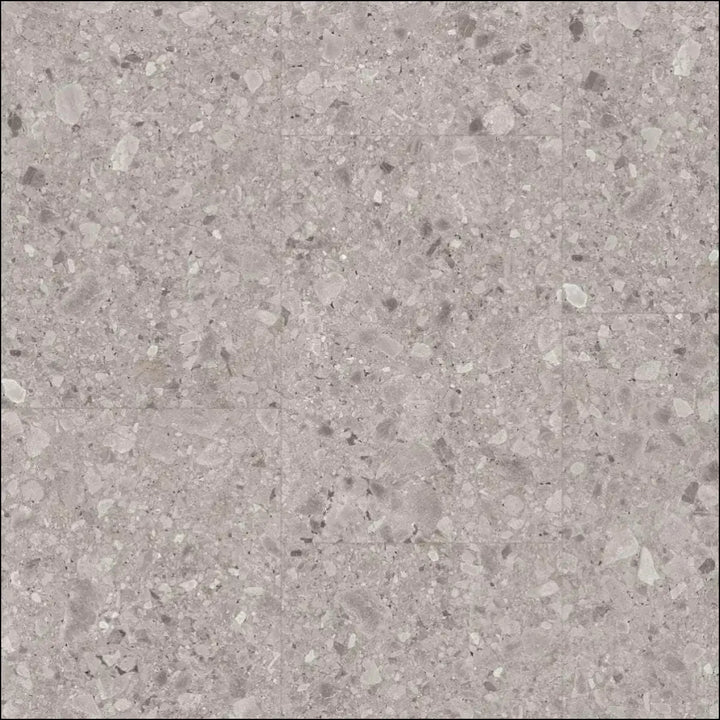 Gray terrazzo floorify big tiles vinyl flooring ceppo f027 with speckled pattern of lighter and darker flecks