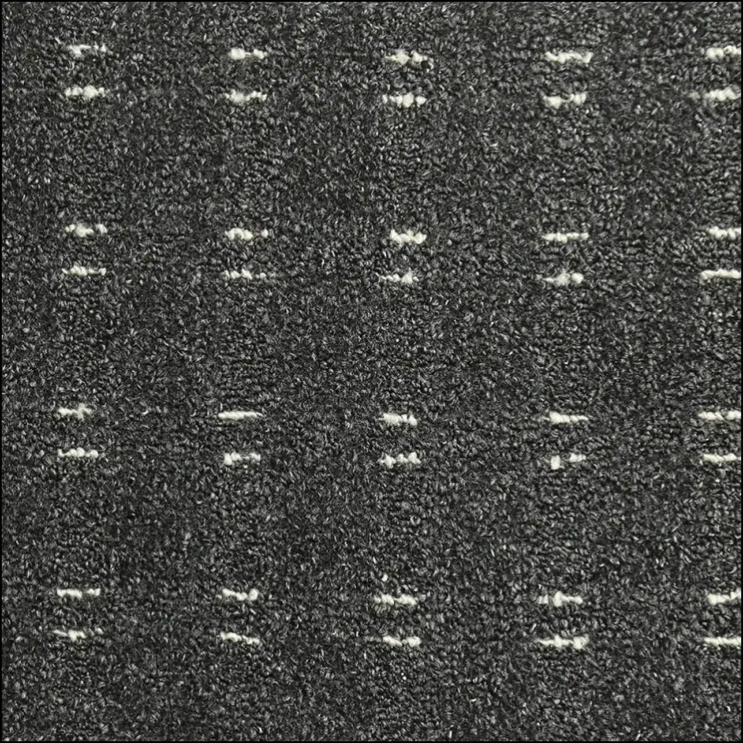 Black textured impala loop carpet with subtle white horizontal stripes and 5mm pile height for stylish floors