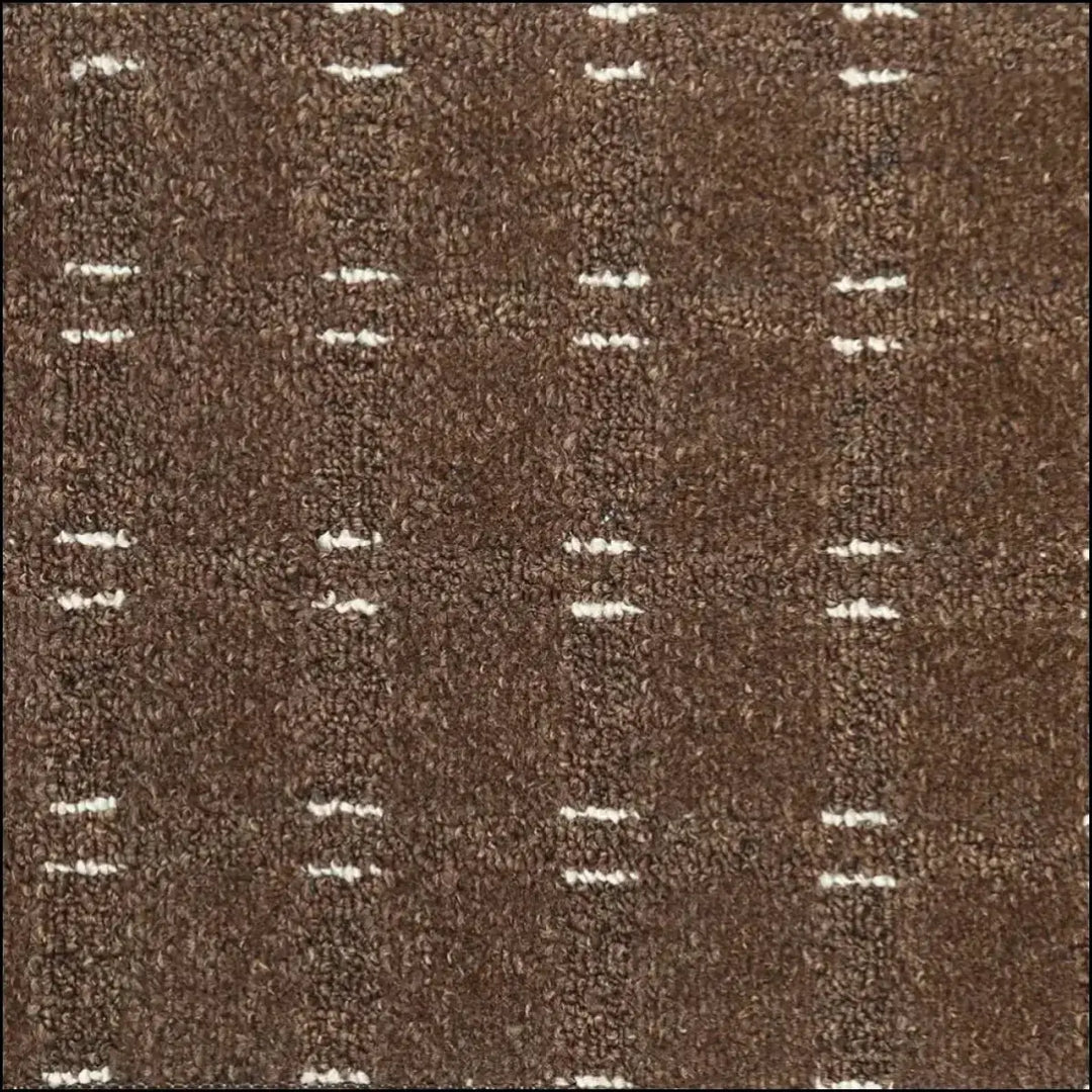 Brown textured impala loop carpet with white vertical stripes and 5mm pile height for indoor use