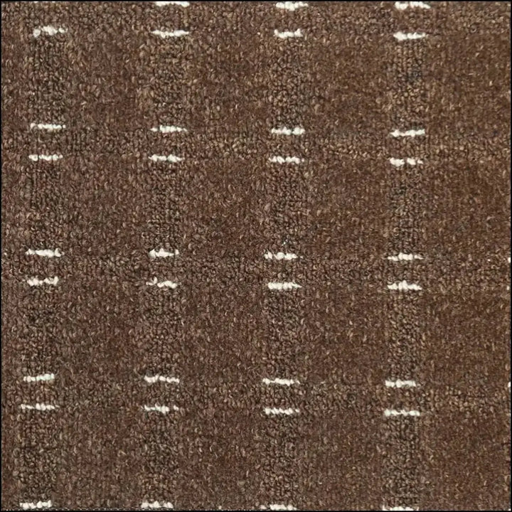 Brown textured impala loop carpet with white vertical stripes and 5mm pile height for indoor use