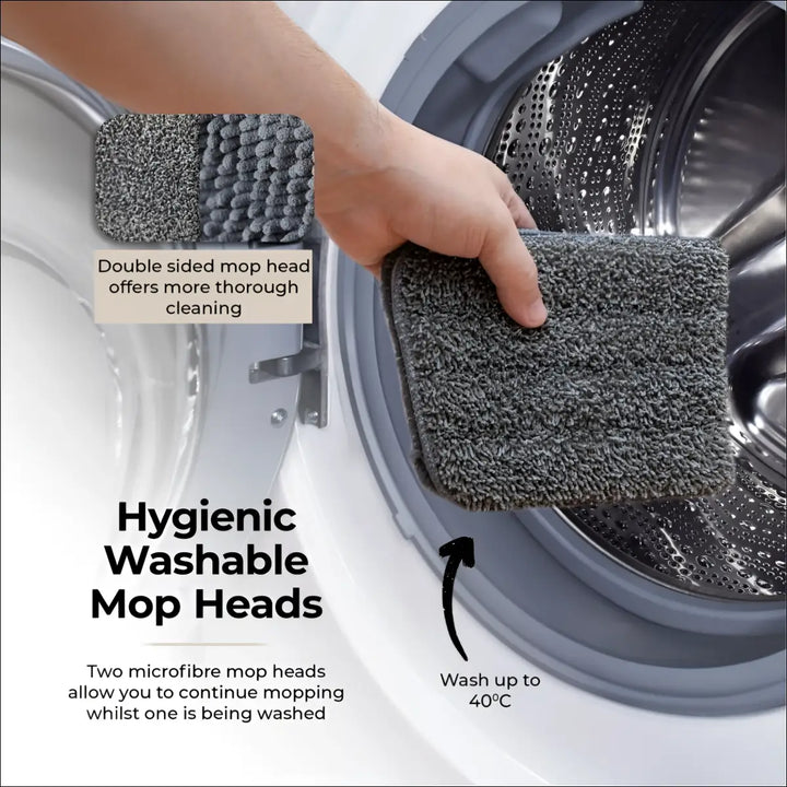Gray microfiber pad with plush textured surface for multi-surface spray mop swivel head cleaning