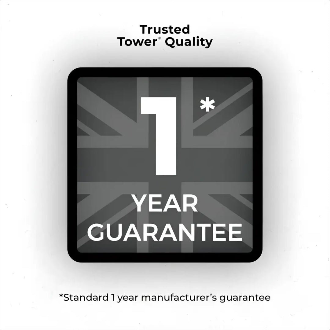 Black badge with grayscale union jack and white 1 year guarantee text for multi-surface spray mop with swivel head