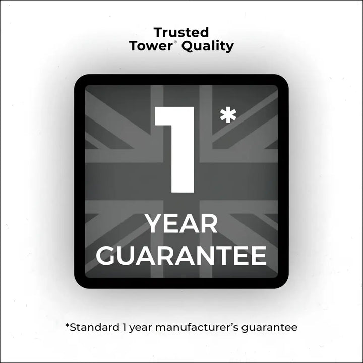 Black badge with grayscale union jack and white 1 year guarantee text for multi-surface spray mop with swivel head