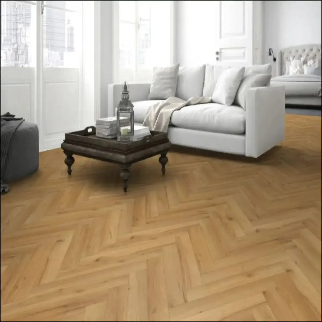 Premium 12mm herringbone laminate flooring in light oak cedar oak color with a stylish hardwood herringbone pattern