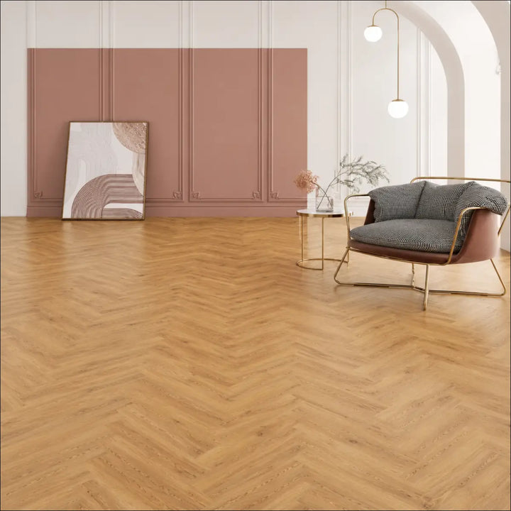 Premium 12mm Herringbone Laminate Cedar Oak Interior Shot