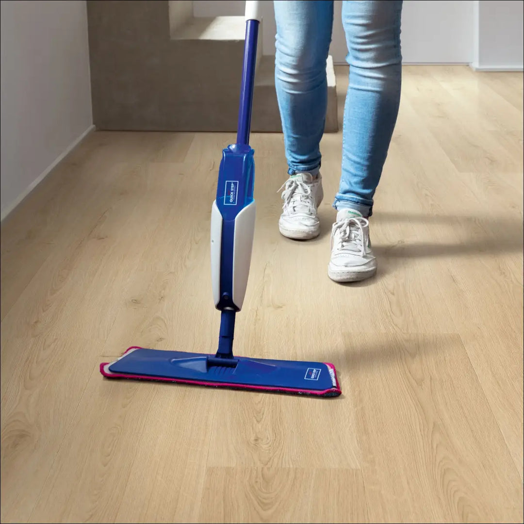 Quick Step Bloom Vinyl Botanic Beige Luxury Vinyl Flooring AVMPU40236 with Quick Step Mop in Kitchen