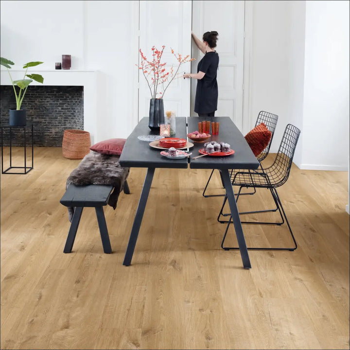Quick Step Bloom Cotton Oak Natural Luxury Vinyl Flooring | AVMPU40104 Dining Table