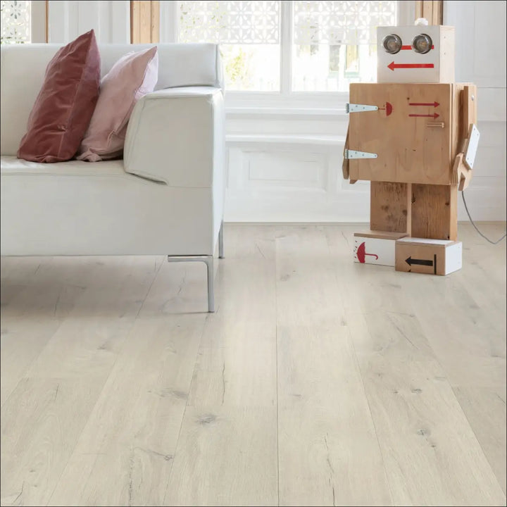Quick Step Bloom Cotton Oak White Blush Luxury Vinyl Flooring AVMPU40200 Lounge Close Up
