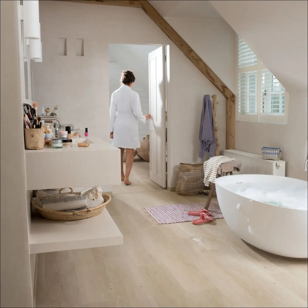 Quick Step Bloom Sea Breeze Oak Beige Luxury Vinyl Flooring AVMPU40080 Bathroom