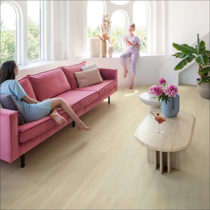 Quick Step Bloom Sea Breeze Oak Beige Luxury Vinyl Flooring AVMPU40080 in Living Room