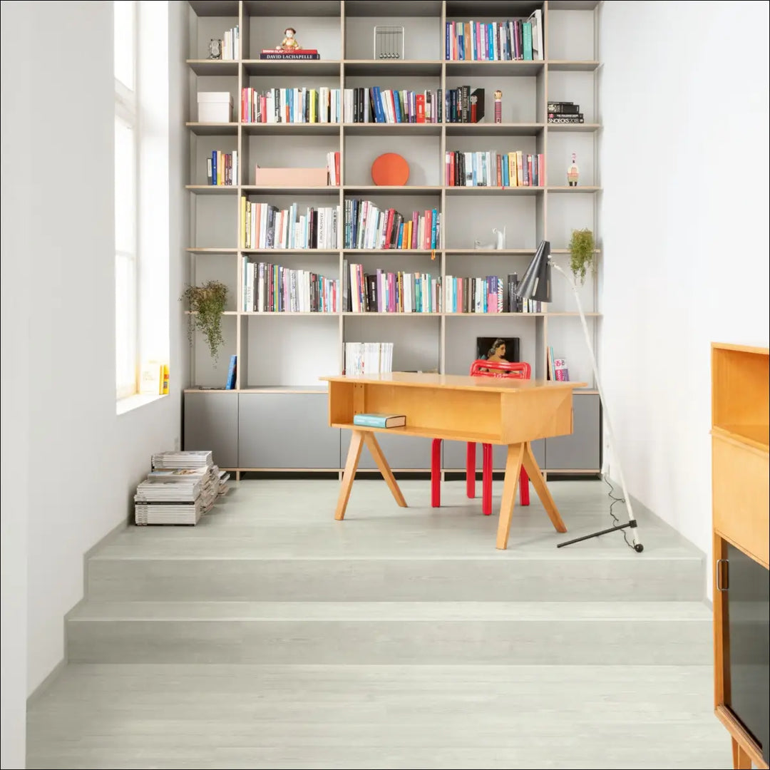 Quick Step Bloom Snow Pine Luxury Vinyl Flooring AVMPU40204 with Stairs in Office