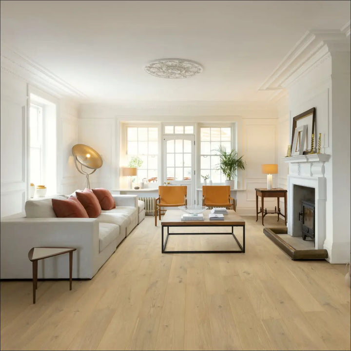 Quick Step Cascada Pearl White Oak Extra Matt CASC6030 Lounge Shot