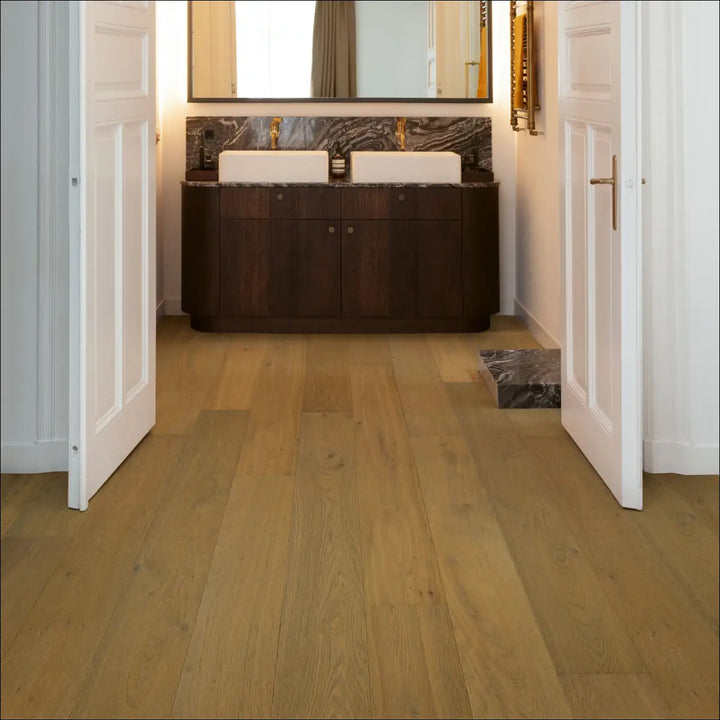 Quick Step Cascada White Cappuccino Oak Extra Matt Engineered Wood Flooring CASC6033 Hallway - Bathroom