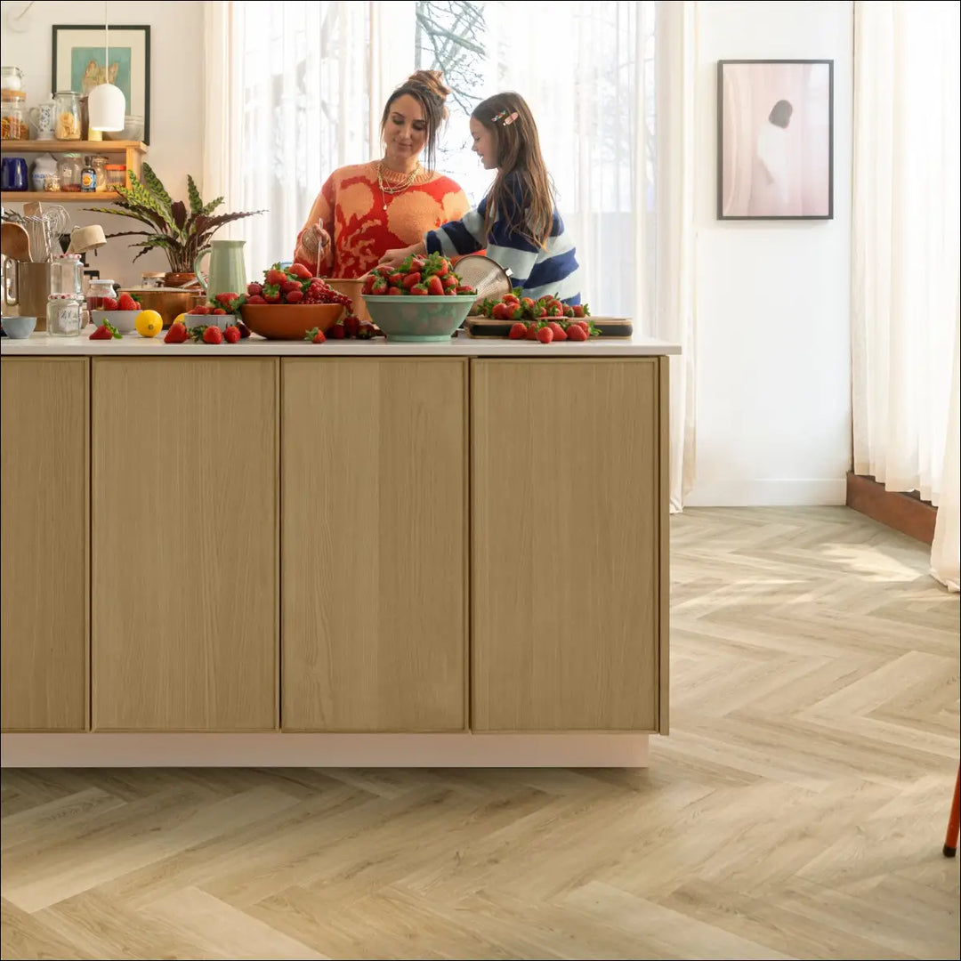 Quick Step Ciro Botanic Beige Herringbone Vinyl Flooring AVHBU40362 Kitchen Interior