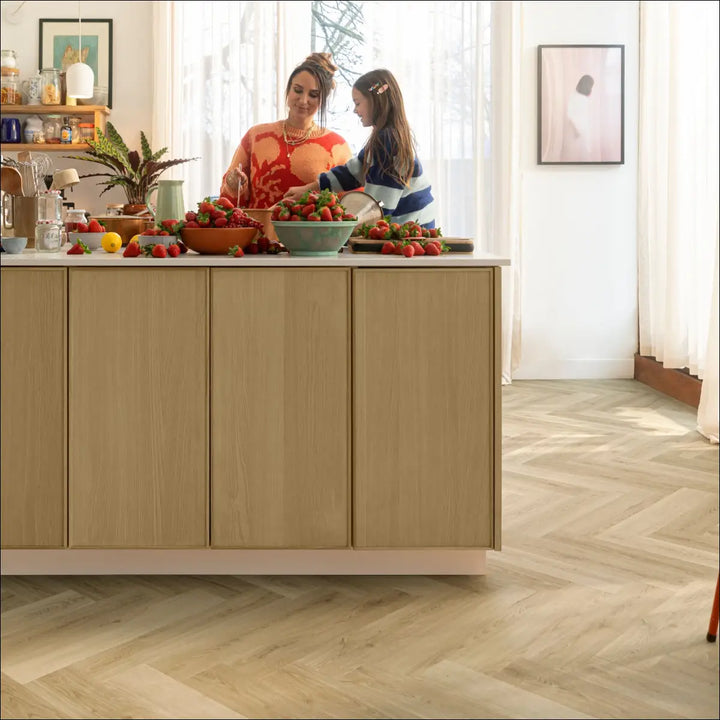 Quick Step Ciro Botanic Beige Herringbone Vinyl Flooring AVHBU40362 Kitchen Interior