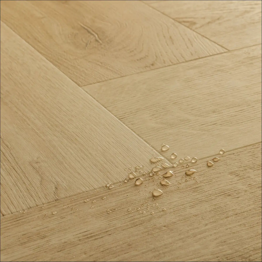 Quick Step Ciro Botanic Beige Herringbone Vinyl Flooring AVHBU40362 Water Drops