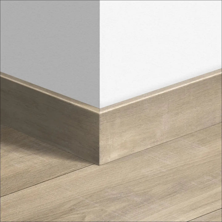 Light brown wood-grain quickstep classic skirting boards 77mm with smooth matte finish for quickstep classic flooring