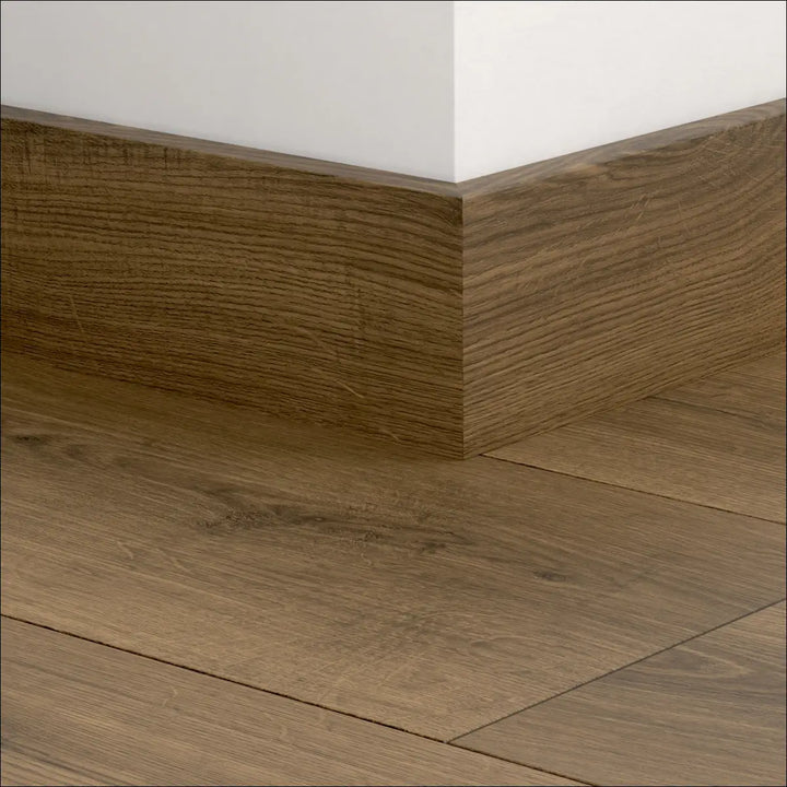 Brown oak-effect wooden skirting board from quickstep classic skirting boards 77mm for quickstep classic flooring
