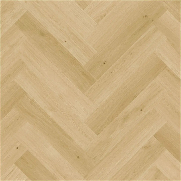 Light-colored cardamom oak imd8242 hardwood floor with herringbone pattern and scratch guard by quick step impressive design