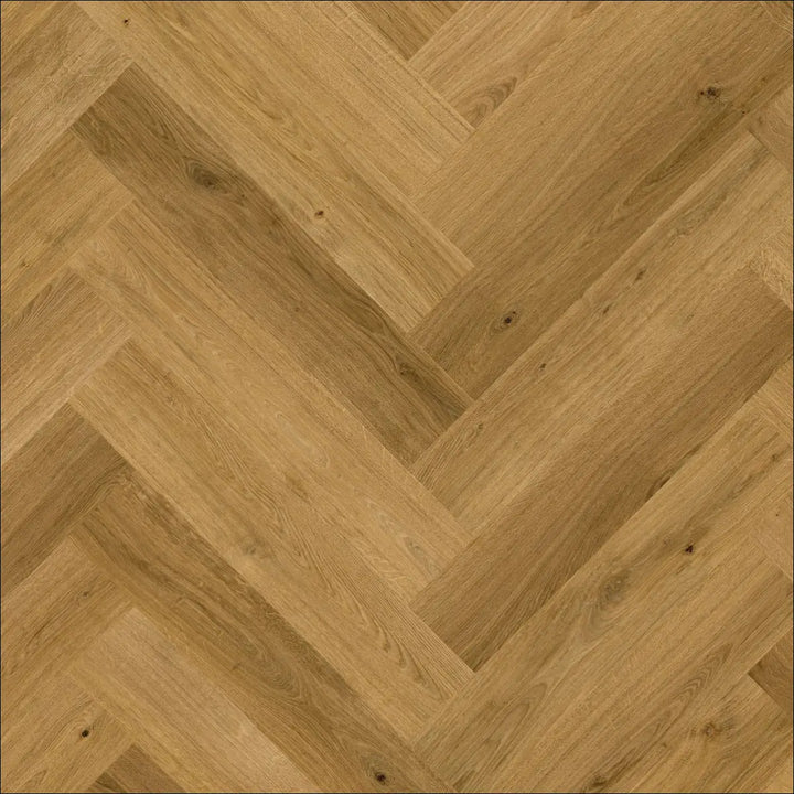 Light brown quick step impressive herringbone laminate flooring in cinnamon oak with scratch guard finish