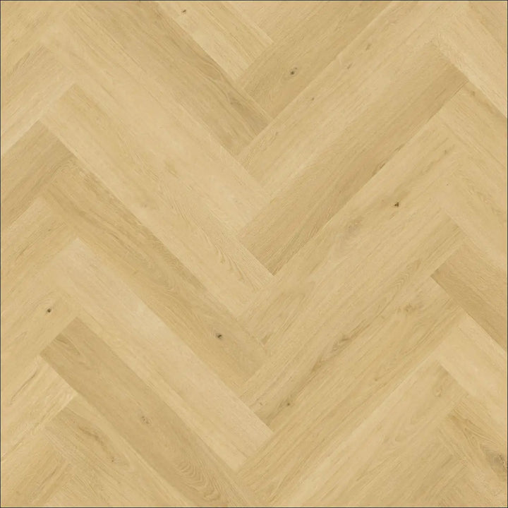 Light-colored quick step impressive design nutmeg oak laminate flooring with herringbone pattern and scratch guard protection