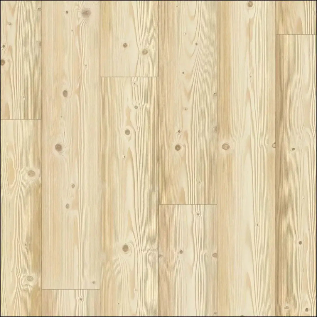 Light-colored wooden floor planks with natural grain and knots in quick step impressive laminate natural pine