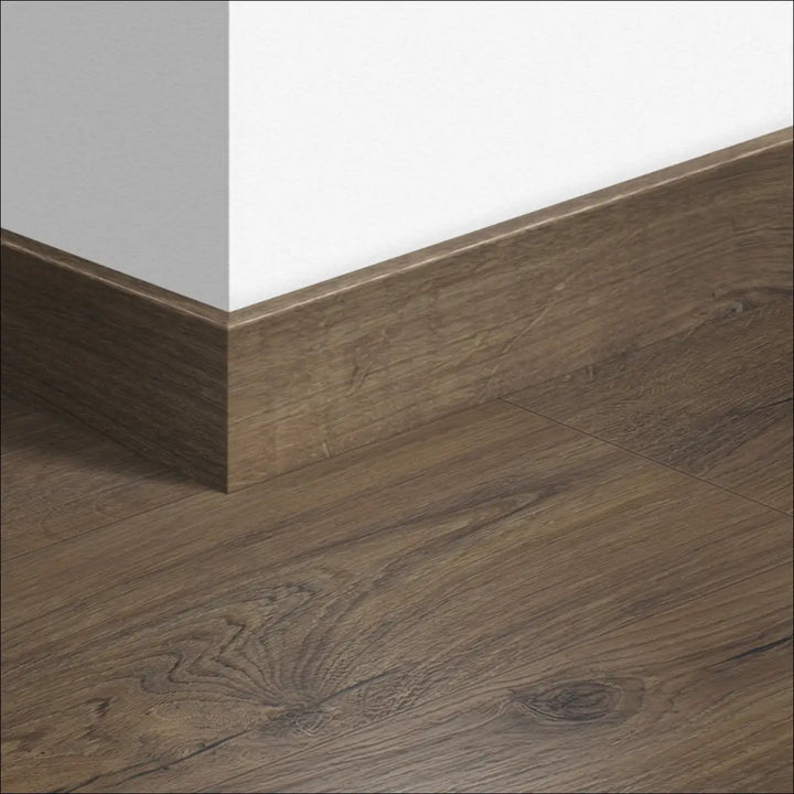 Dark brown wood-grain laminate quickstep impressive 77mm skirting board baseboard for stylish wall trimming