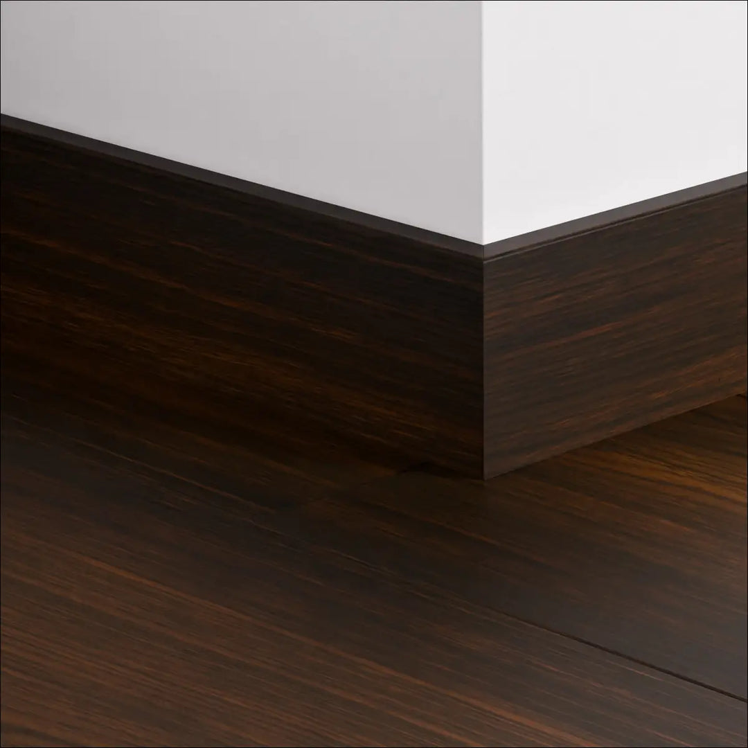 Dark brown wood grain quickstep impressive 77mm skirting board with a sleek modern design for stylish baseboards