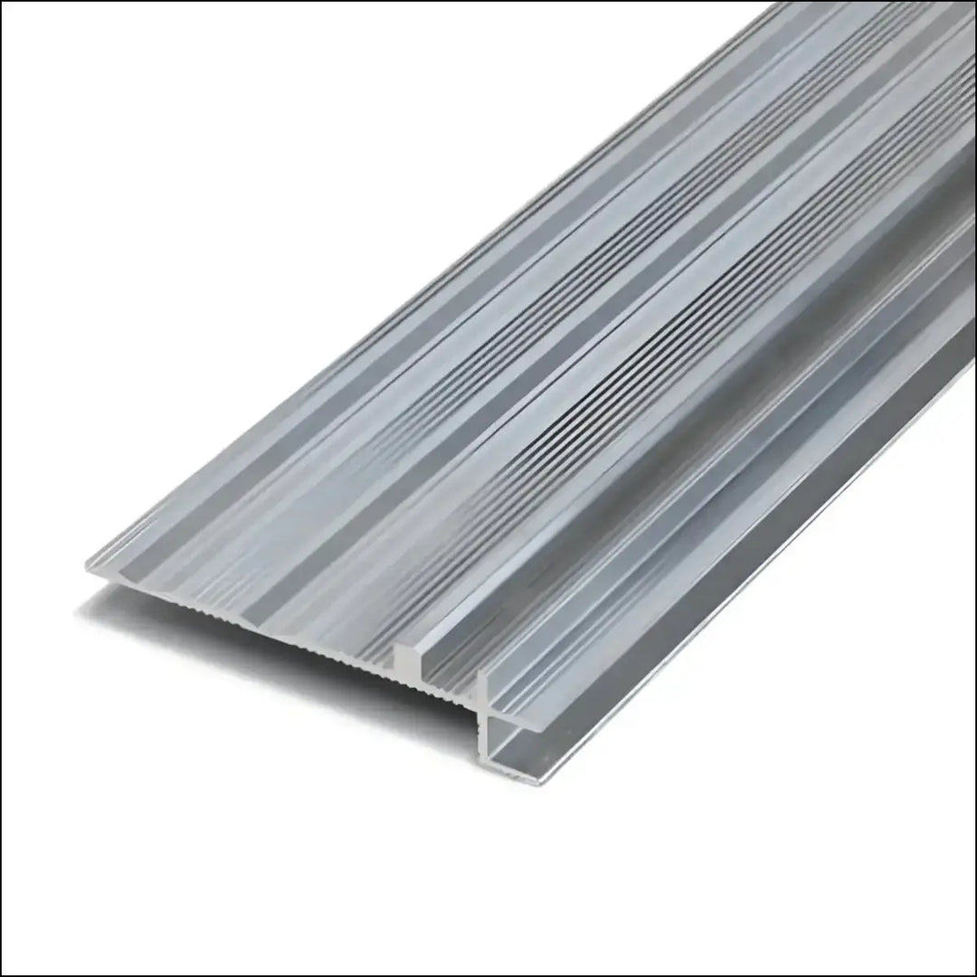 Silver ribbed quickstep aluminum base plate with textured channel and angular profile for sturdy aluminum base use