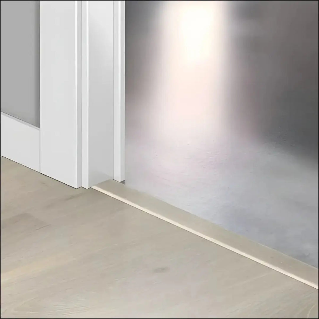 White door threshold with sleek minimalist design and smooth finish featuring quickstep creo incizo patented technology