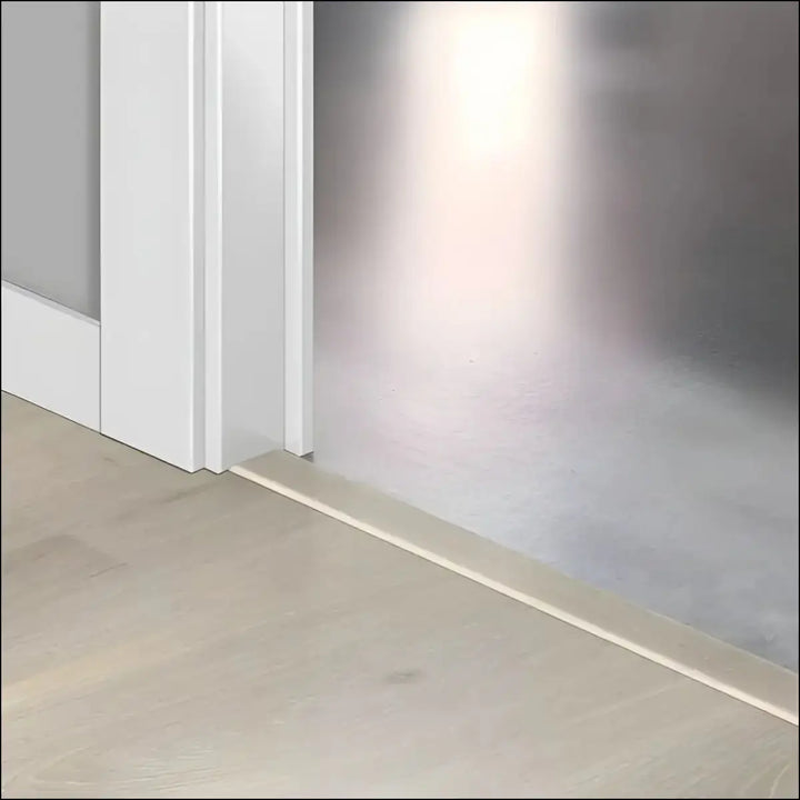 White door threshold with sleek minimalist design and smooth finish in quickstep creo incizo profile using patented incizo technology