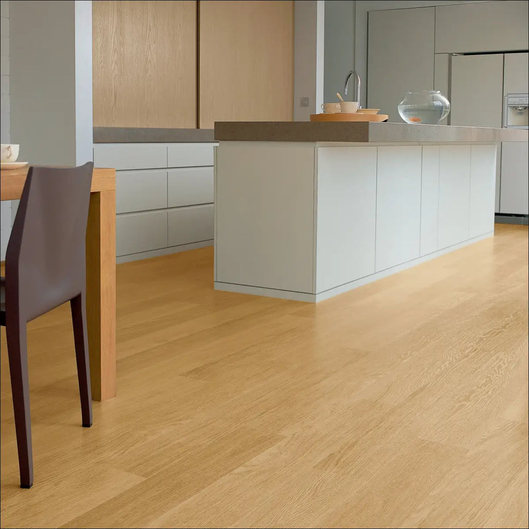Quickstep eligna laminate flooring in natural varnished oak with smooth polished light oak hardwood finish interior